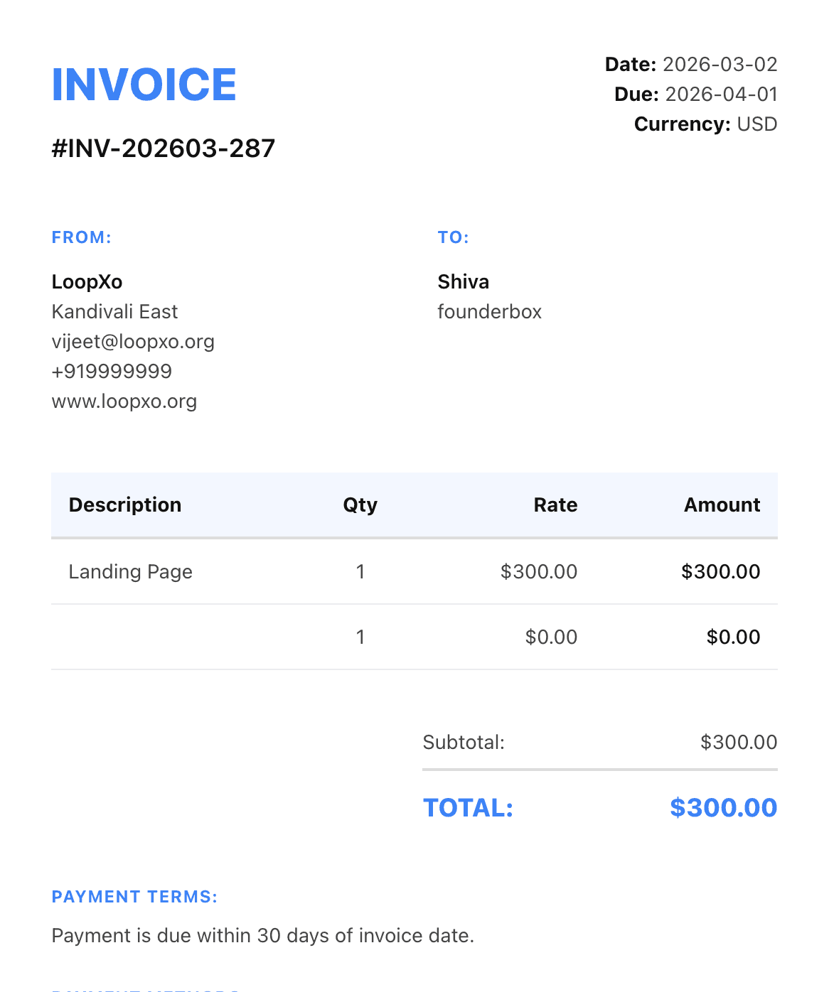 Invoices — Auto-calculated invoices clients actually pay